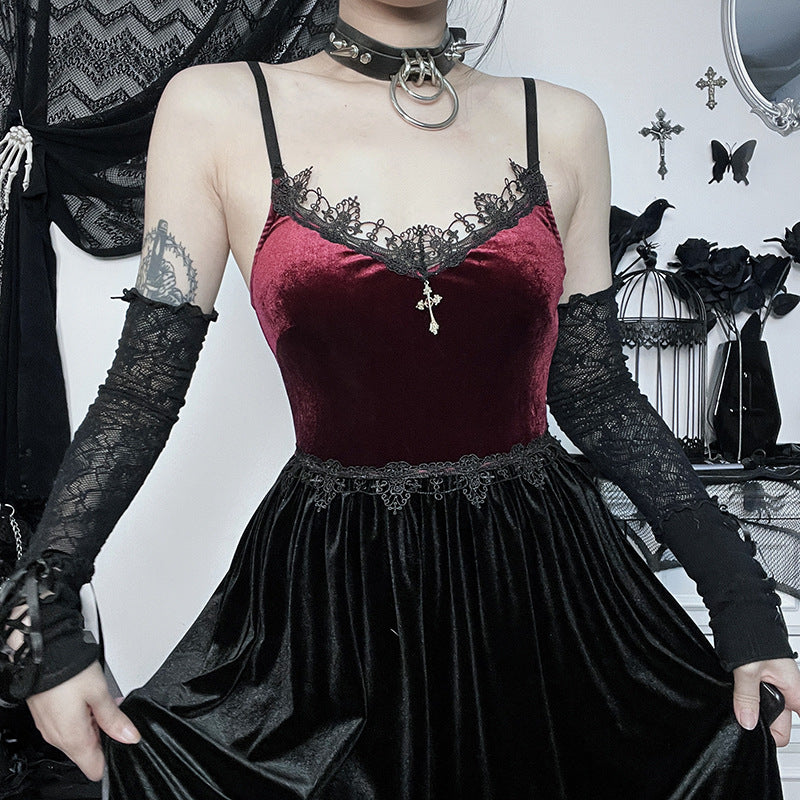 HANNI Gothic Sexy Style Slim Fit Witch Suede Suspended Dress