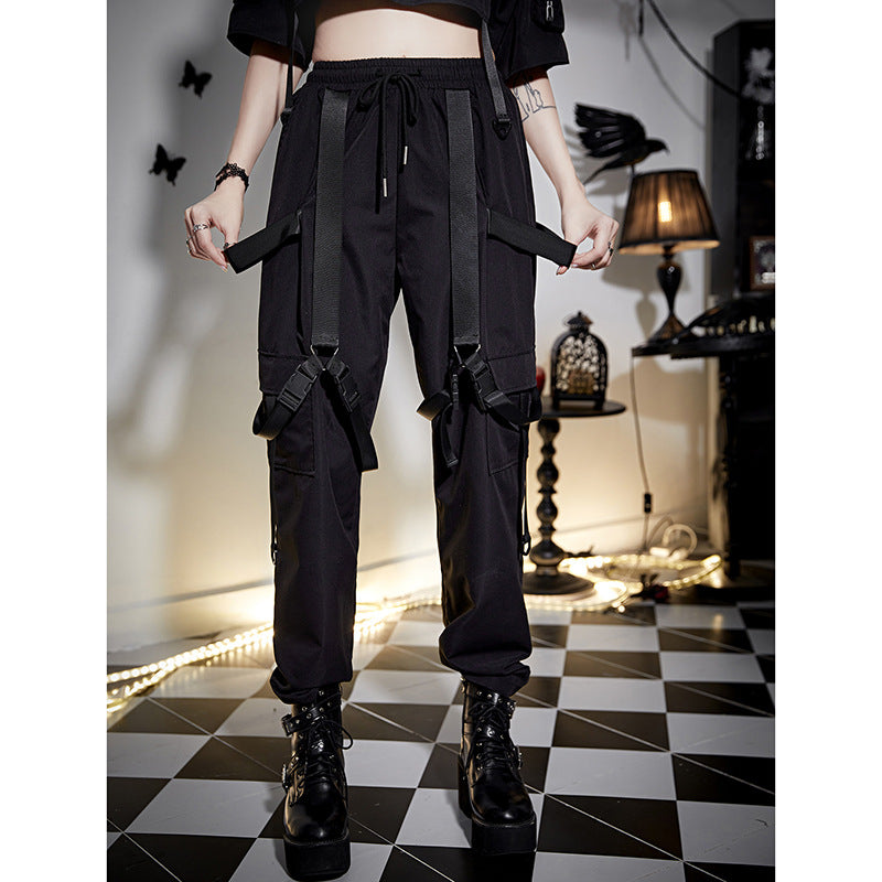 HANNI Punk Style Tooling Casual Strapped Pants