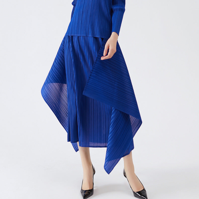 LISA Loose Flair Skirt Long Sleeve V-neck Top Two Piece Suit