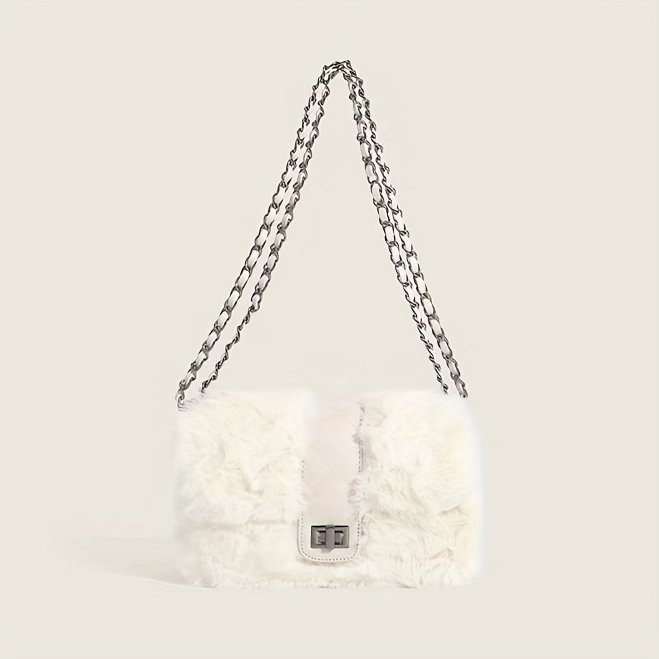 MINJI Y2K Style Fluffy Faux Fur  Stylish Chain Crossbody Bag