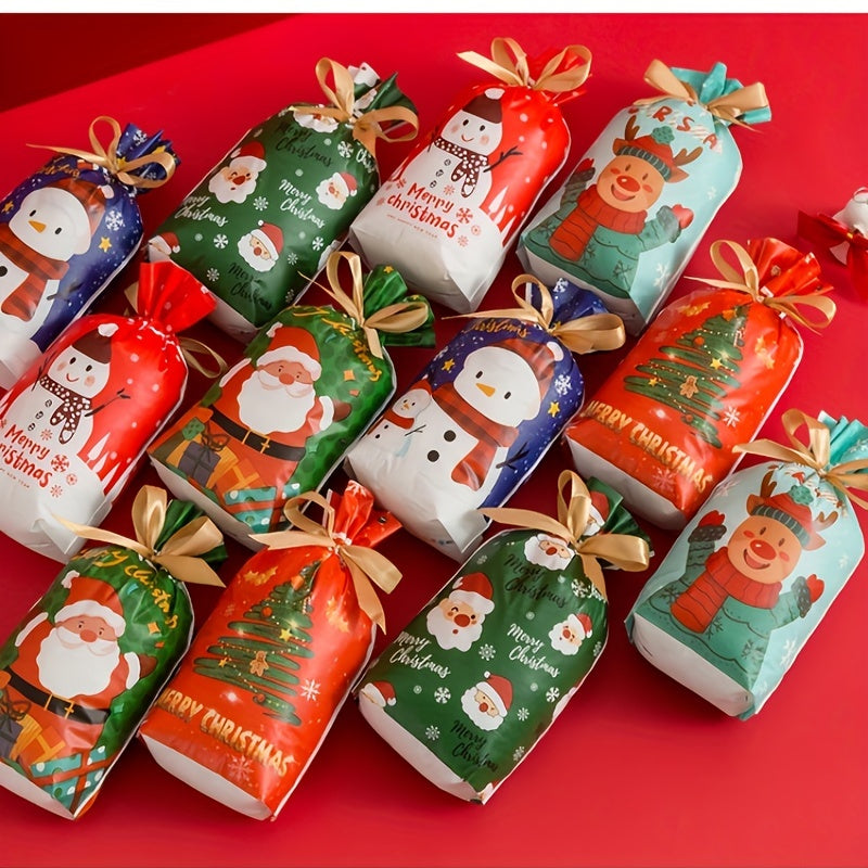 10PCS Christmas-Themed Drawstring Bags - Perfect for Gift Packaging, Candy, and More!