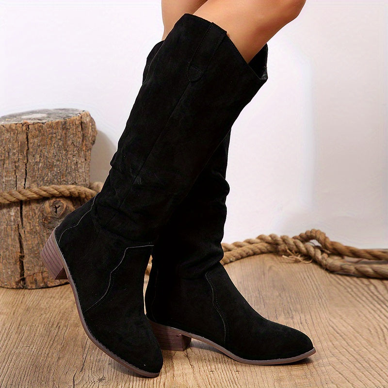 HAERIN Pointed Toe Faux Leather Knight Boots