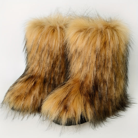 HAERIN Fluffy Furry Mid Calf Boots
