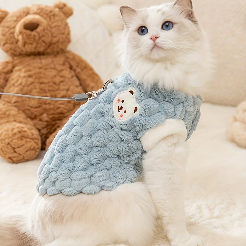 RAPAIDE Cat Casual Warm Vest, Cute Style Bear Graphic Cat Clothes, Traction Fleece Vest, Pet Warm Winter Coat