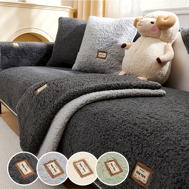 1PC Thickened Plush Sherpa Sofa Slipcover Dog-friendly Sofa Cover Couch Cover Furniture Protector For Bedroom Office Living Room Home Decoration