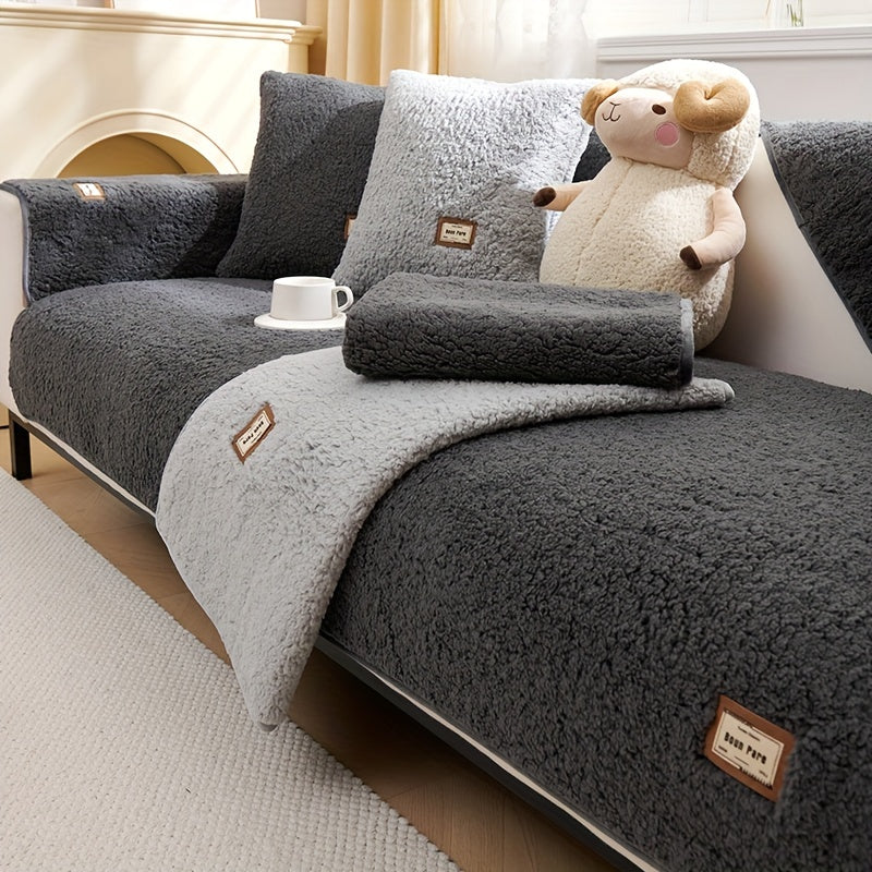 1PC Thickened Plush Sherpa Sofa Slipcover Dog-friendly Sofa Cover Couch Cover Furniture Protector For Bedroom Office Living Room Home Decoration