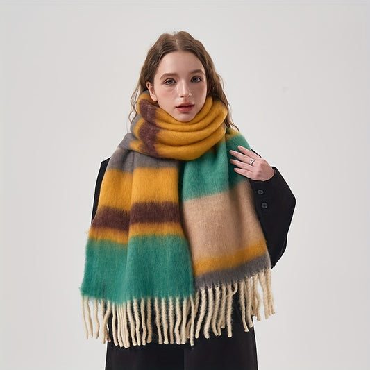 HAERIN Contrast Color Striped Chunky Scarf