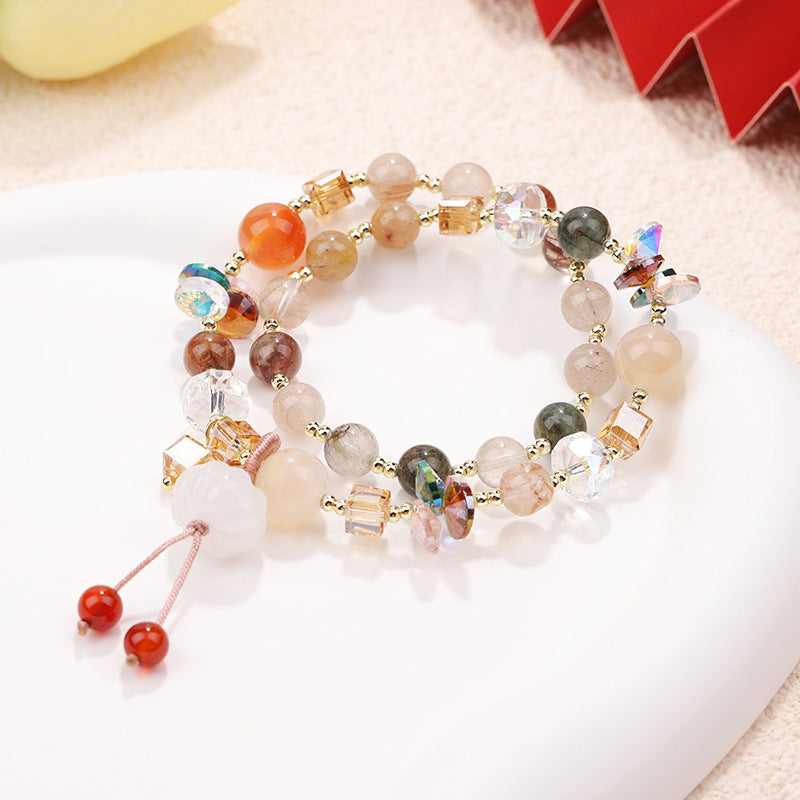 缘分 Love Oriental Pink Crystal Pendant Bracelet